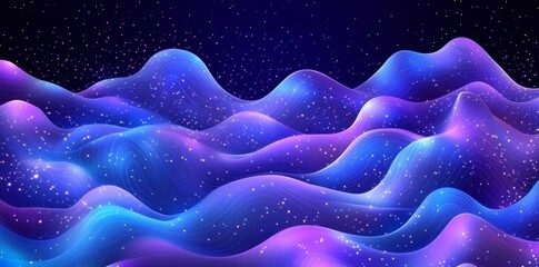 Poster - Flowing neural networks 3D illustration. Big data concept. Global database and stock. Bright, colorful background with bokeh.