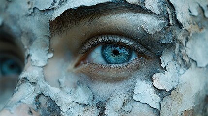 Sticker - Close-Up of a Blue Eye with Cracked Skin Texture