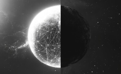 Poster - An interior poster in black and white. An illustration of a polygonal network.