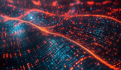Poster - The business and digital technologies. Data flow in a secure system. Analytics for innovation. 3D illustration of network structures, guides, and nodes.