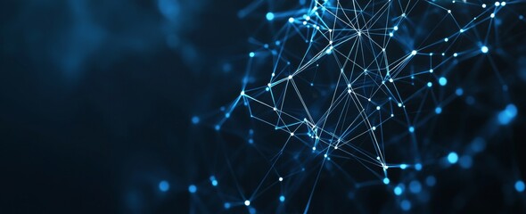 Poster - Graphs, neural networks, social networks, digital databases, 3D illustrations made up of polygonal meshes