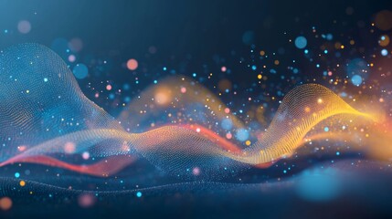 Poster - Digital field, wireless communication systems. Business and digital technologies. Secure data flow. Analytics and innovative strategy. 3D illustration of network structures.