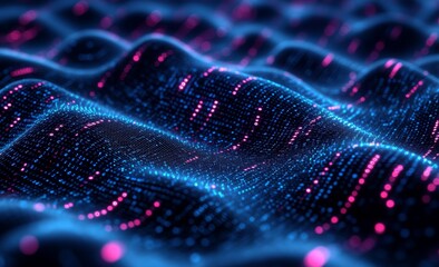 Poster - The wave of computer code. Binary code big data. Information field, binary code, data encoding, data flow, digital security. Net technology illustration in 3D.