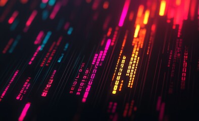 Poster - A digital background with data flow and business intelligence is incorporated into the presentation. Using big data visualization and internet technology in 3D, neural network control is illuminated.
