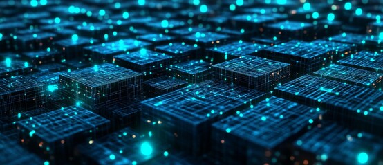 Poster - Developing the future of internet technologies. A board, neural network, and cyber technology. A big data analytics system. Coding and coding high tech 3d illustrations.