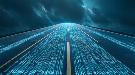 Poster - A 3D illustration of wavy lines in the field of information code. Coding and technology.