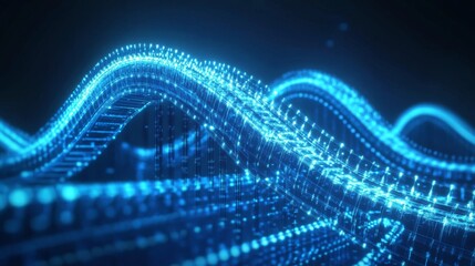 Poster - 3D illustration of nanotechnology-based internet communication solutions with data stream and cable in twisted wire.