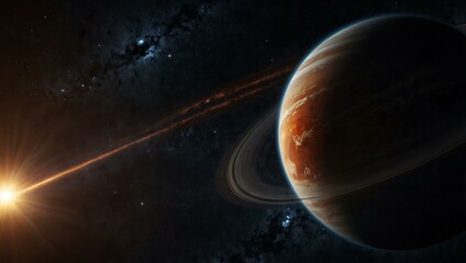 Planet with Atmospheric Rings in Space