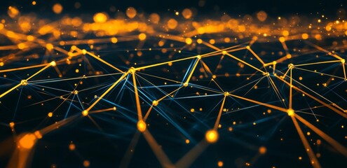Poster - Network concept. Blockchain 3D illustration. Neural networks and stocks. Cyberspace concept. Polygonal abstract techno background.