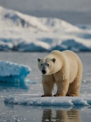 Wall Mural - Polar bear and cub on ice in Svalbard.