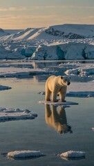 Wall Mural - Polar bear and cub walking on an ice floe.