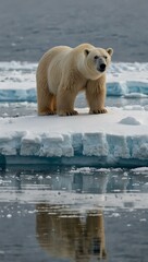 Wall Mural - Polar bear and cub walking on an ice floe.
