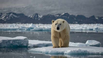 Wall Mural - Polar bear on ice in Svalbard, Norway.