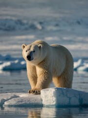 Wall Mural - Polar bear on ice in Svalbard, Norway.