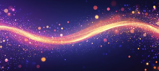 Poster - Illustration of twisted lines with light dots in 3D. Neuro impulse in cyberspace.