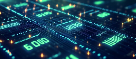 Poster - Block-chains. Future of internet technologies. Motherboard, neural network and cyber technology. Big data analytics. Coding and programming high-tech 3D illustrations.