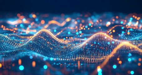 Poster - An emotional experience of musical sounds and vibrations on strings. Abstract cybernetics 3D illustration with funnels, whirlpools, big data flows. High-tech analytics and business strategy.