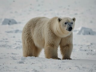 Wall Mural - Polar bear with cub against a white backdrop.