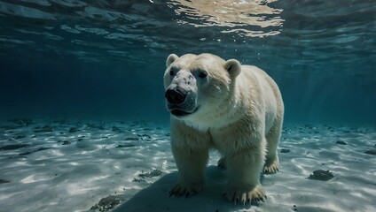 Wall Mural - Polar bear swimming underwater in the Arctic.
