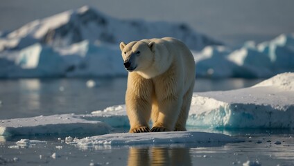 Wall Mural - Polar bear with cub on ice, Svalbard.