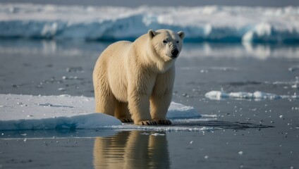 Wall Mural - Polar bear with cub on ice, Svalbard.