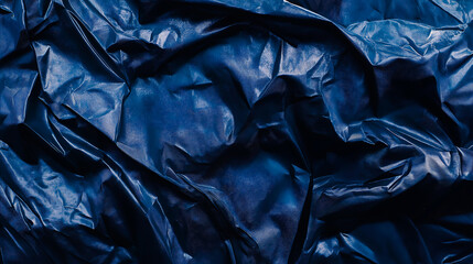 Close up of dark blue garbage bag, trash bag texture