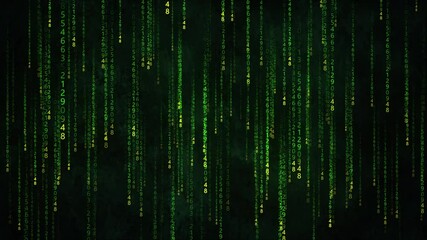 Poster - Binary code with numbers moving on the screen. Digital age. Binary algorithm, data code, decryption and encoding. Matrix background of numbers. Animation 4K.