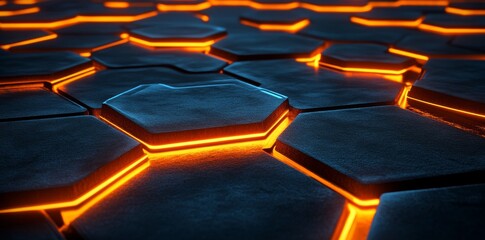 Poster - Generated stock hexagon pattern with glowing lights