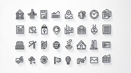 Poster - 200 line icon set related to business