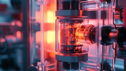 Aufkleber - Intricate electronic components emit a warm glow, showcasing advanced technology in a contemporary environment filled with intricate wiring and bold colors, highlighting modern engineering marvels.