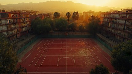 Canvas Print - Basketball Court at Sunset in the City