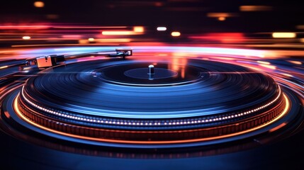 Poster - High speed glowing lines background emitted by technology circular turntable, digital abstract creative concept illustration