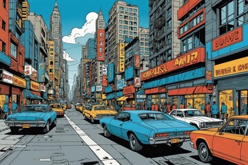 Naklejka na meble comic-book : futuristic cityscape and cars