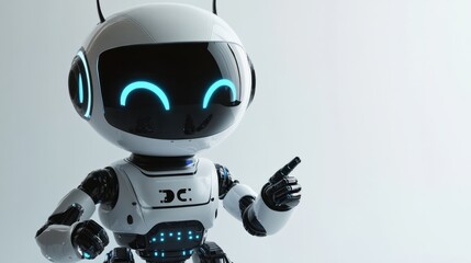 Poster - Positive cute robot pointing at a space. Copy space, ai generated