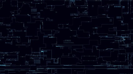 Poster - Printed circuit board. Visualization of printed circuit board processor chip, digitalization of neural networks and cloud computing. Digital pulses transmit data. Electronic circuit board 