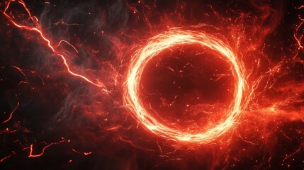 Poster - the intense light of a vibrant red plasma circle swirls dramatically, surrounded by glowing particle