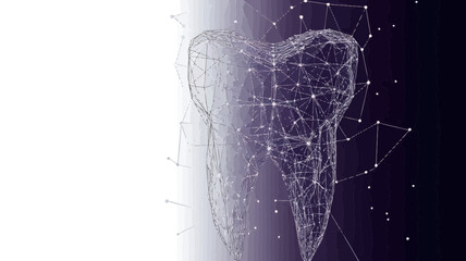 Poster - abstract low poly tooth vector with starry sky and point connection theme for dental health and tech