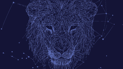 Poster - Polygonal Art Lion Head Vector - Low Poly Wire Frame Illustration with RGB Colors, Lines, and Dots - Abstract Geometric Wild Animal Concept for Graphic Design and Digital Art