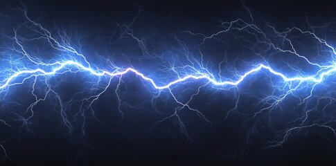 In the night sky, lightning bolts crackle and illuminate illuminating electric glows of black lightning