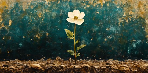 Wall Mural - A painting capturing the mystery of nature with dark leaves and white flowers in the background