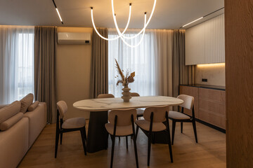 Dining area in modern luxury apartment