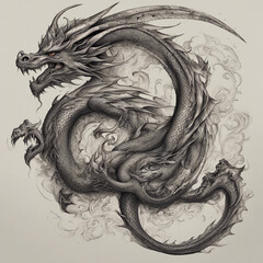 Wall Mural - textured dragon tattoo illustration