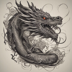 Wall Mural - textured dragon tattoo illustration