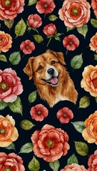 Poster - Watercolor dog-roses in a seamless pattern.