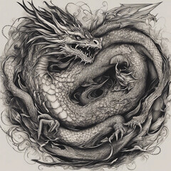 Wall Mural - textured dragon tattoo illustration