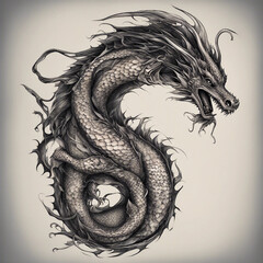 Canvas Print - textured dragon tattoo illustration