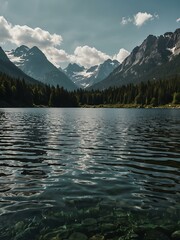 Wall Mural - Wild lake surrounded by mountains.