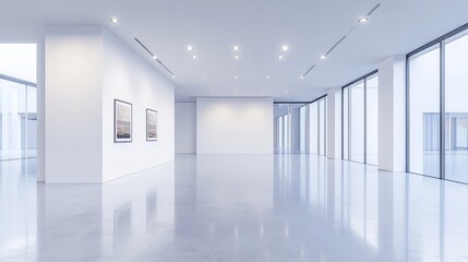 Poster - In a white, empty exhibit room, a pedestal stands alone. Blank pedestal concept template for 3D rendering