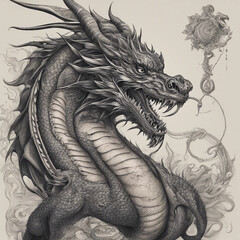 Wall Mural - textured dragon tattoo illustration