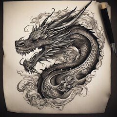 Wall Mural - textured dragon tattoo illustration